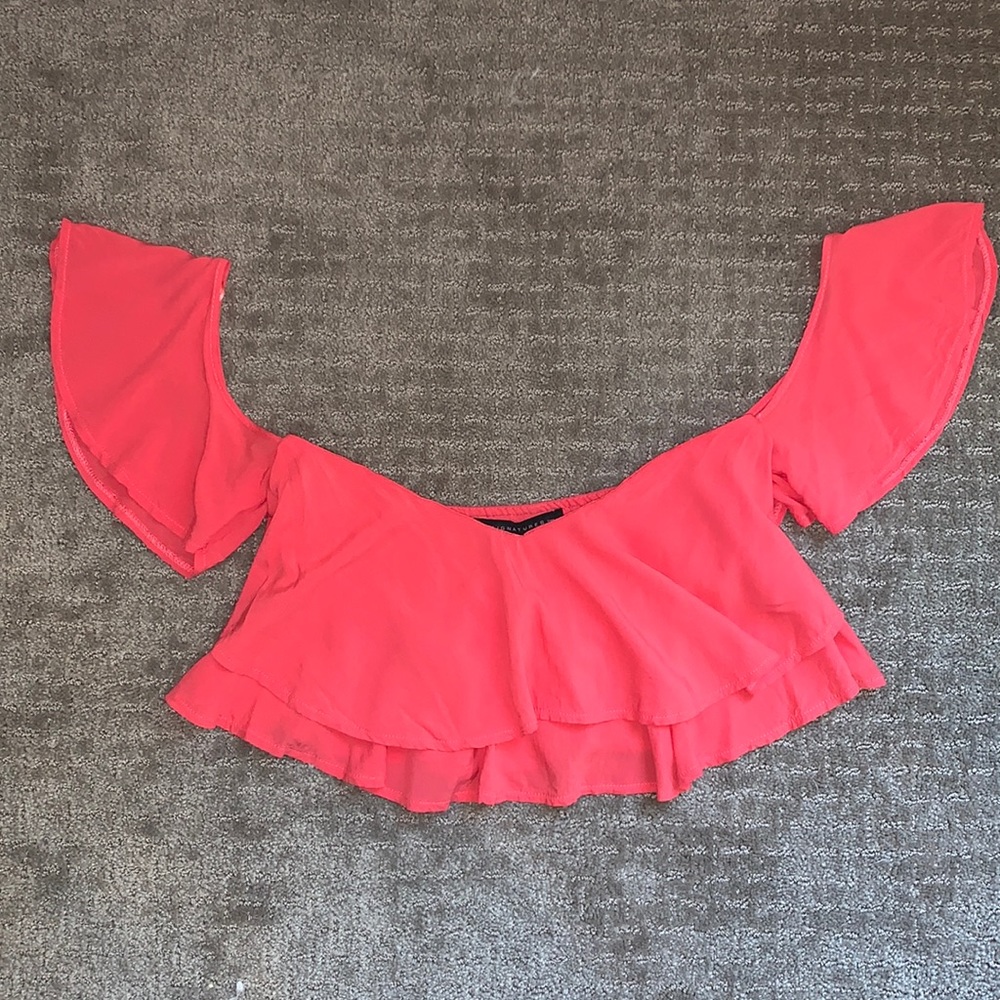 signature8 pink off the shoulder layered crop top